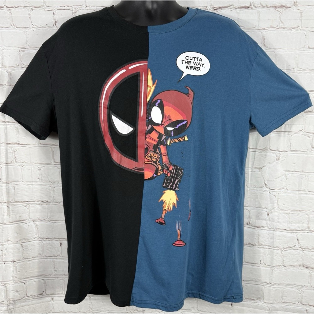 Marvel Deadpool "Outta The Way Nerd." Split‎ Black & Blue SS T-Shirt Size XXL